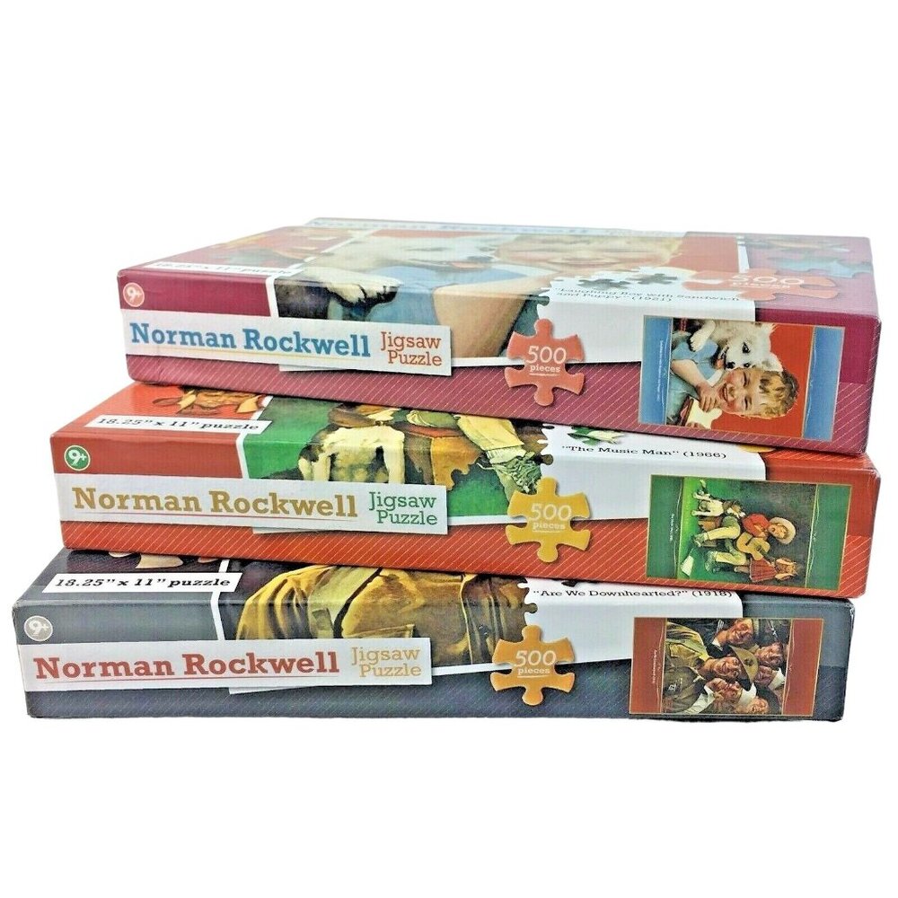 Norman Rockwell Jigsaw Puzzle Music Man  Laughing Boy Sandwich Puppy New Set 3 u